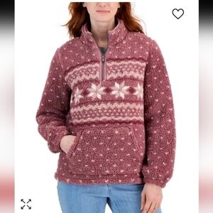 Style & Co rose Fairisle Sherpa 1/4 zip Med NWT